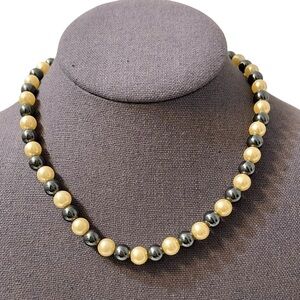 ❤️ Vintage Estate Onyx x Faux Pearl Choker Necklace